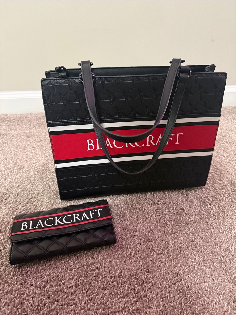 BLACKCRAFT Black and Red Logo Tote with Matching Wallet